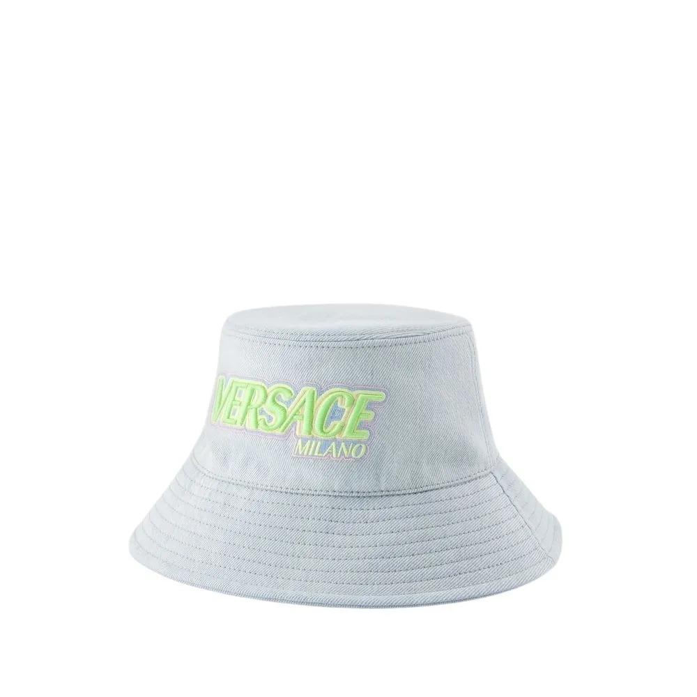 Versace Mützen - Embroidered Logo Bucket Hat - Denim - Blue - Gr. 58 - in Blau - für Damen