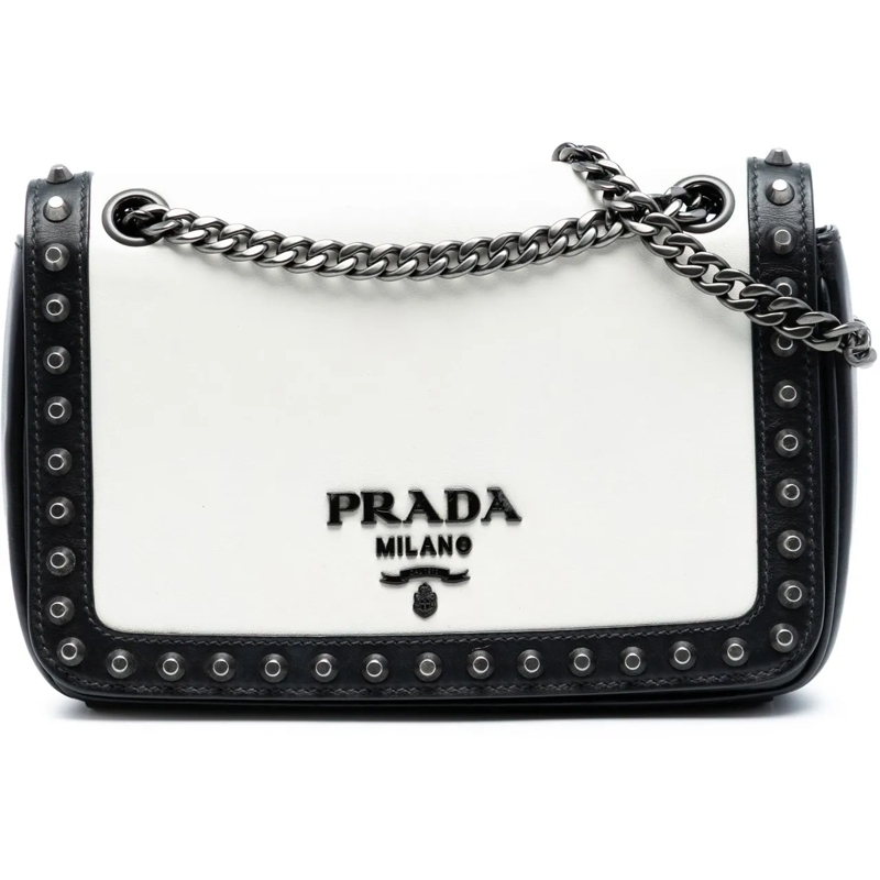 Prada Sac à bandoulière Small Studded Glace Calf Chain Flap weiß