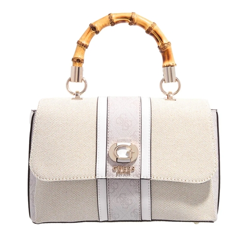 Guess Kerima Bamboo Top Handle Flap Natural/Dove Logo Sac à bandoulière