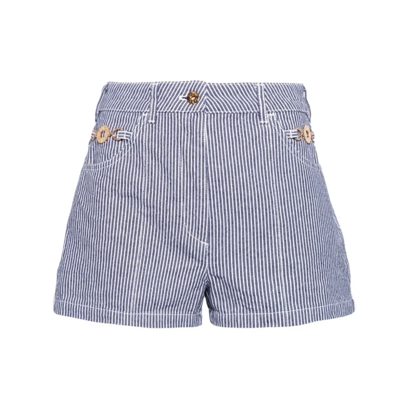 Patou Legere Shorts Navy Blue Vertical Stripe High-Rise Shorts Grey