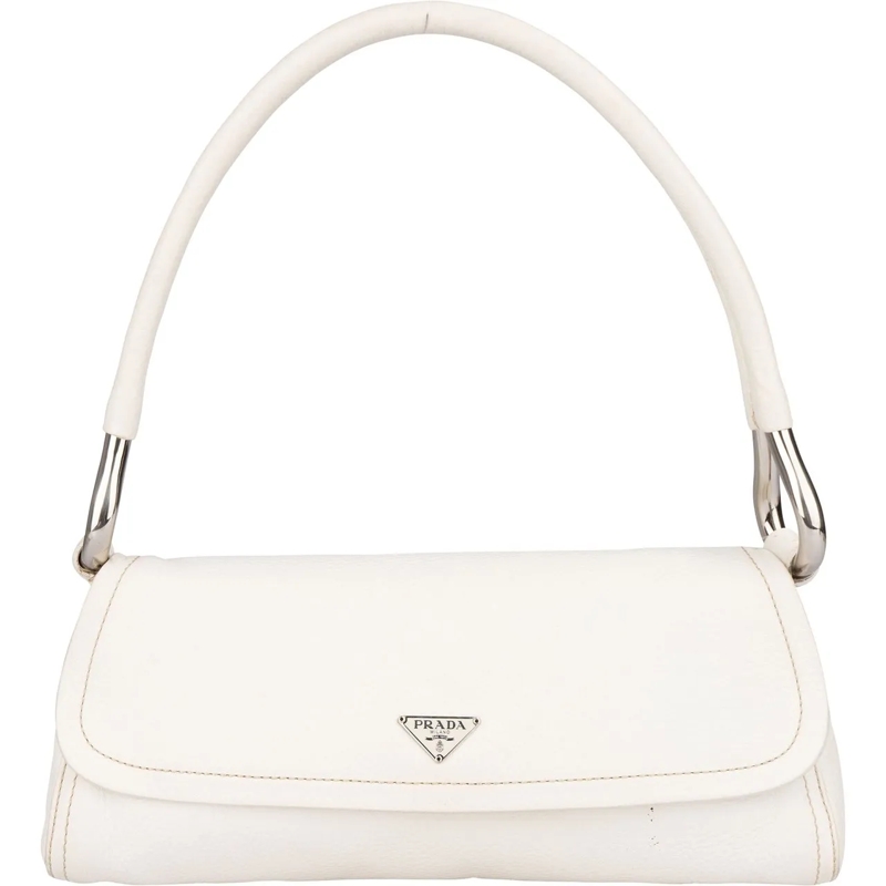 Prada Schultertasche Prada White Premium Leather Triangle Shoulder Bag weiß