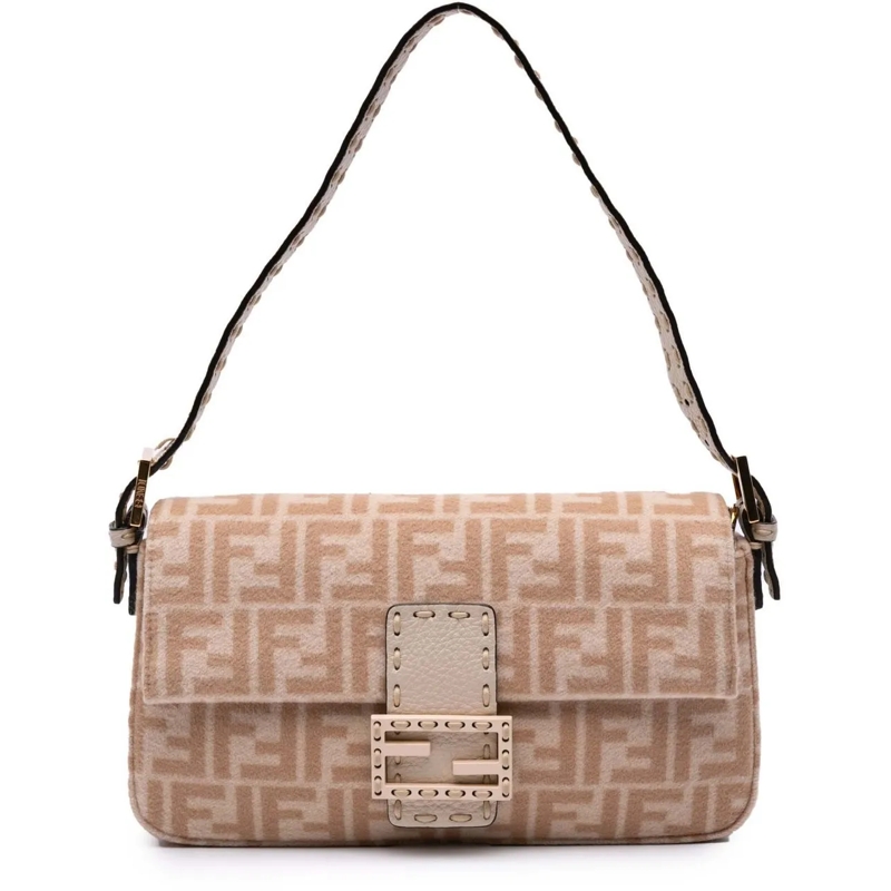 Fendi Schultertasche Zucca Wool Selleria Baguette braun