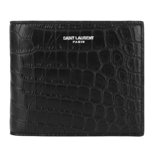 Saint Laurent East/West Wallet Crocodile Embossed Leather Black Bi-Fold Wallet