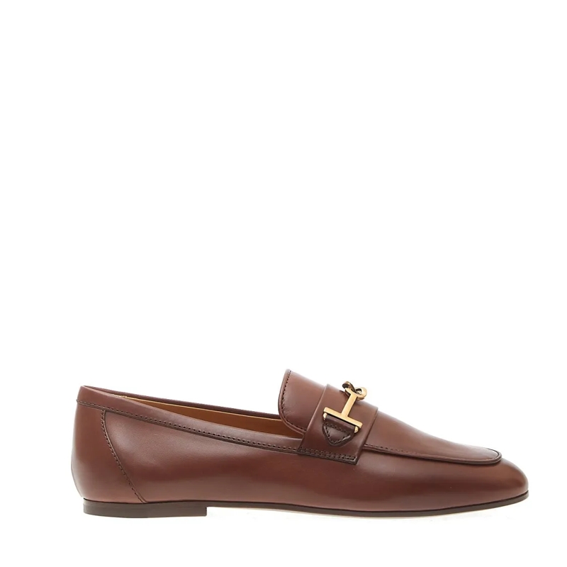 Tod's Ballerinas Leather Moccasin Leather Clamp Brown