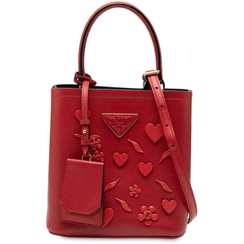 Prada Schultertasche Small Embellished Saffiano Cuir Panier Satchel rot