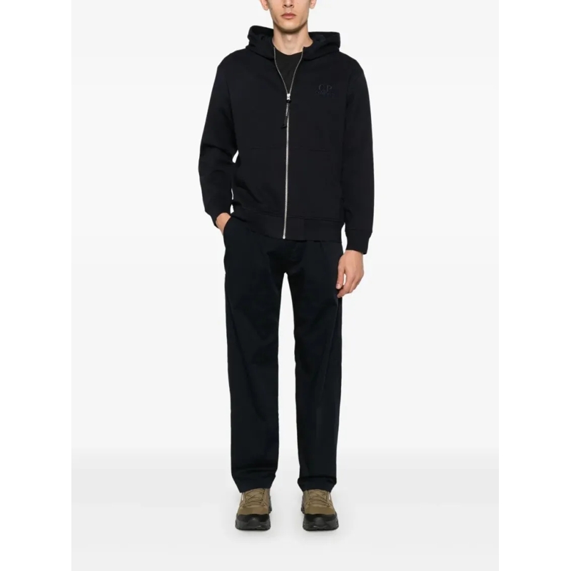 CP Company  Navy Blue Zip-Up Hoodie With Drawstring Hood And L Black (Image 2)