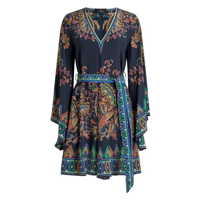 Etro Minikleid Silk Mini Dress With Paisley Print Blue