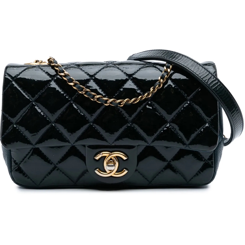 Chanel Schultertasche Paris-Salzburg Small Patent and Goatskin CC Eyelet blau
