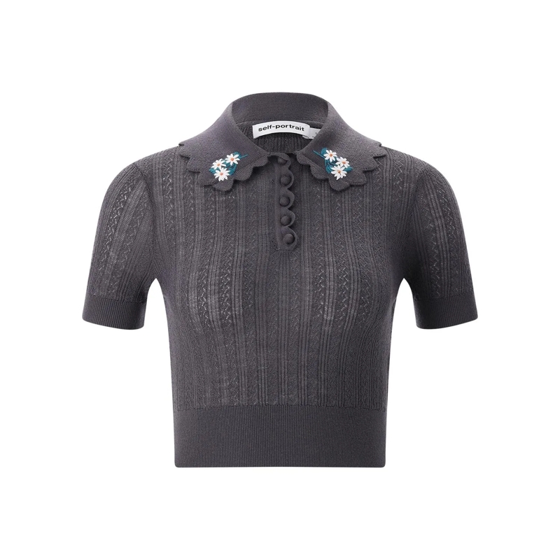 Self Portrait T-shirt Shirt aus Strick grau