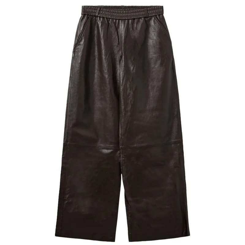 THE GARMENT Pantalon en cuir Wide-Leg Lambskin Trousers With Elasticated Waistb Black