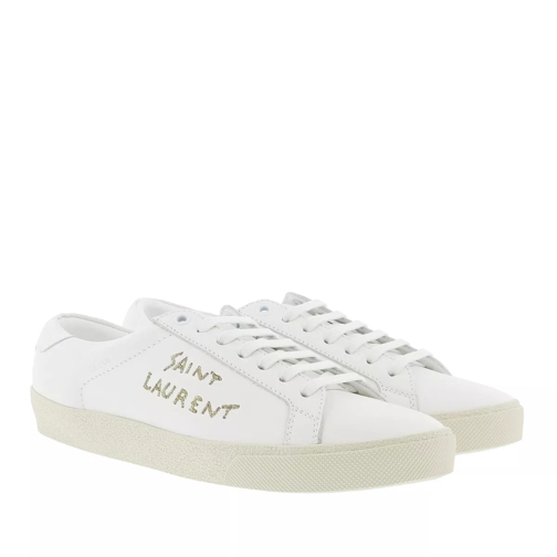 Saint Laurent Court Classic Gold Embroidery Leather White Low-Top Sneaker
