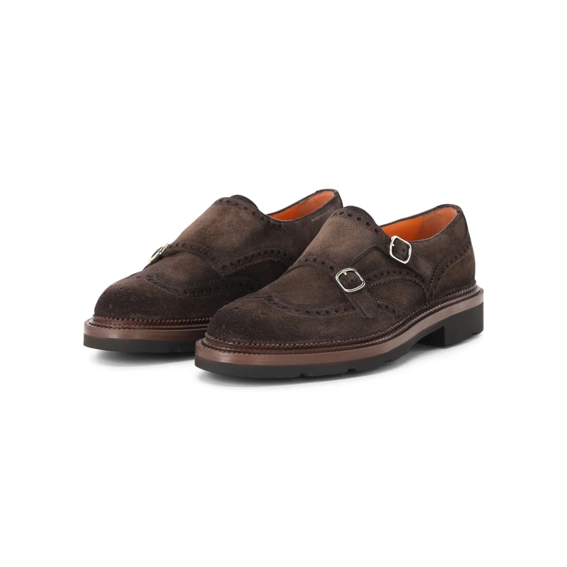 Santoni Derbys Doppel-Monkstraps aus Veloursleder Dunkelbraun