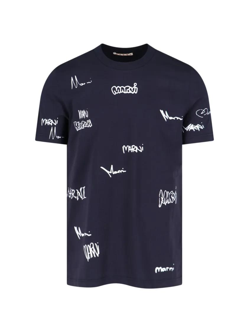Thumbnail - Marni - Logo T-Shirt – Navy - Größe 52 - blau