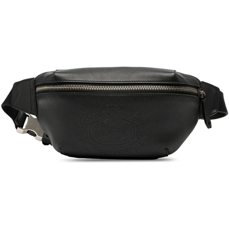 Burberry Sac de ceinture Crest Embossed Leather Bum Bag schwarz