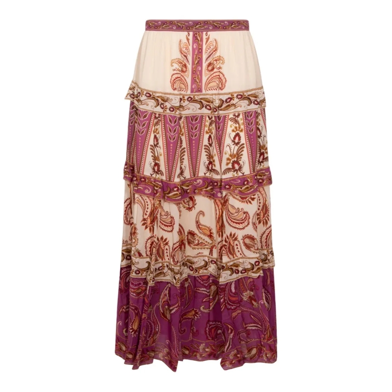 Farm Rio Jupe midi Mid-Length Floral And Abstract Print Skirt With Co Neutrals