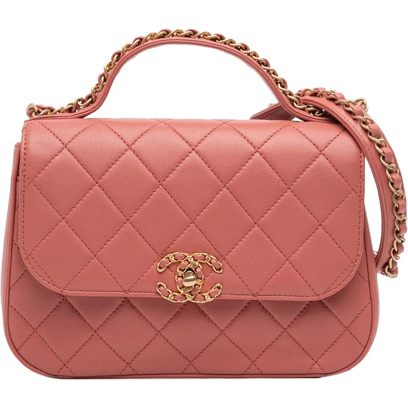 Chanel Sac à bandoulière Quilted Lambskin Chain Infinity Top Handle Bag rose