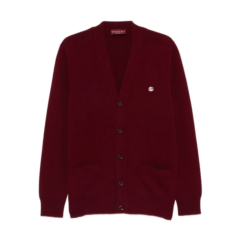 Gucci Pullover Deep Burgundy Cashmere Cardigan With V-Neckline Burgundy