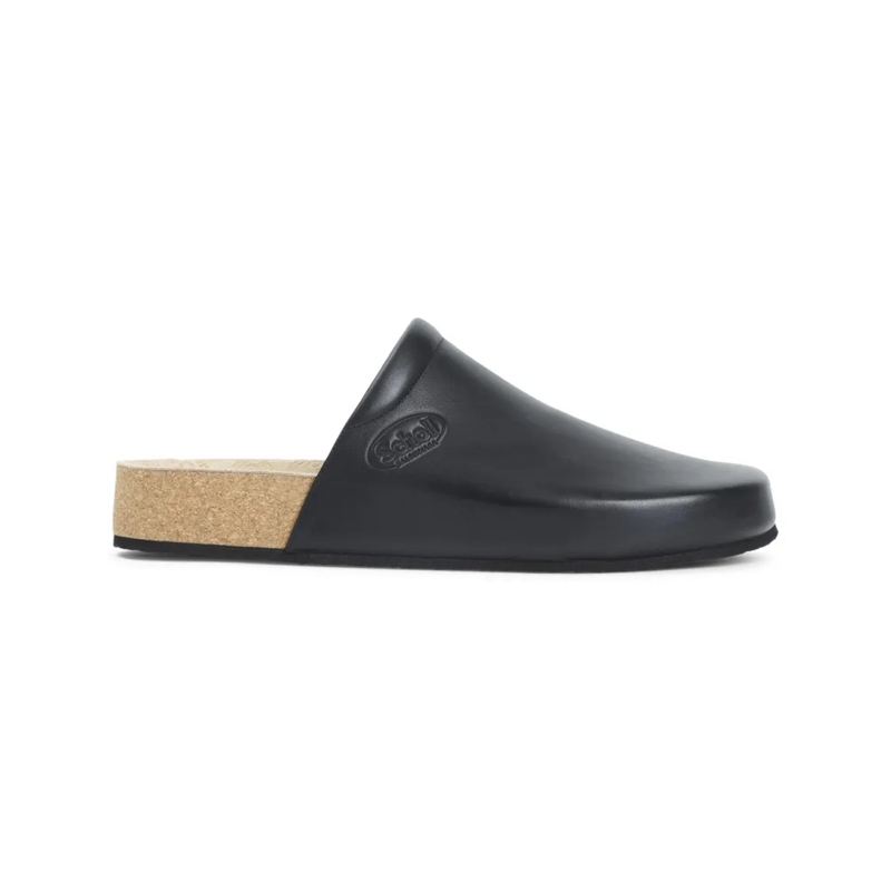 Balenciaga Loafer Calf Leather Slippers With Embossed Logo Black