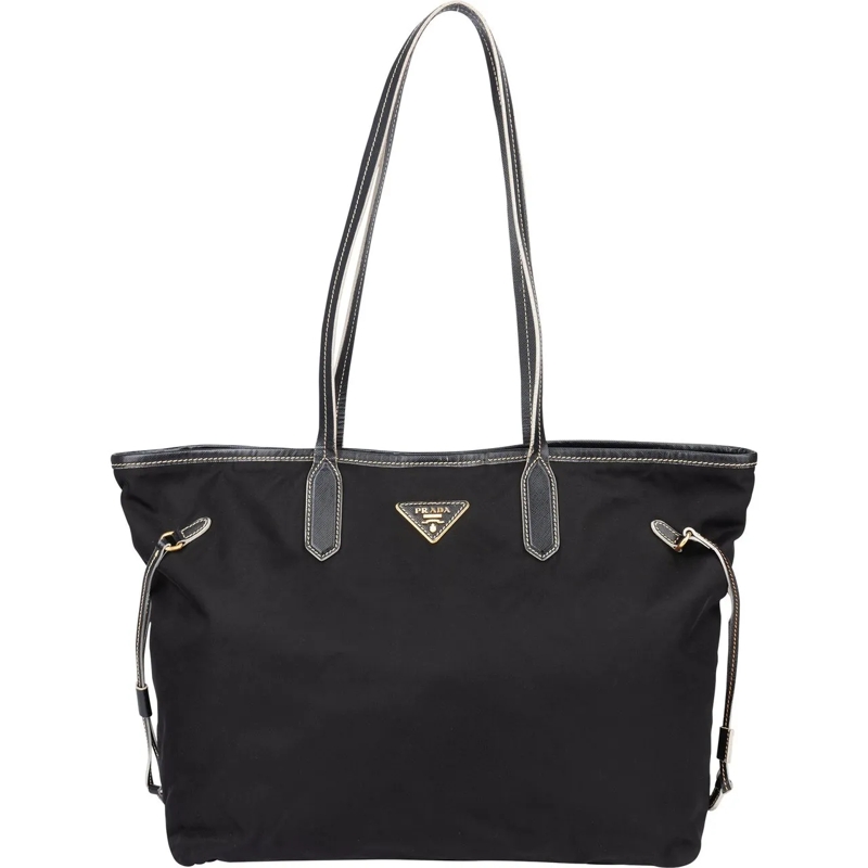 Prada Schultertasche Prada Nylon Saffiano Leather Shopper Handbag schwarz