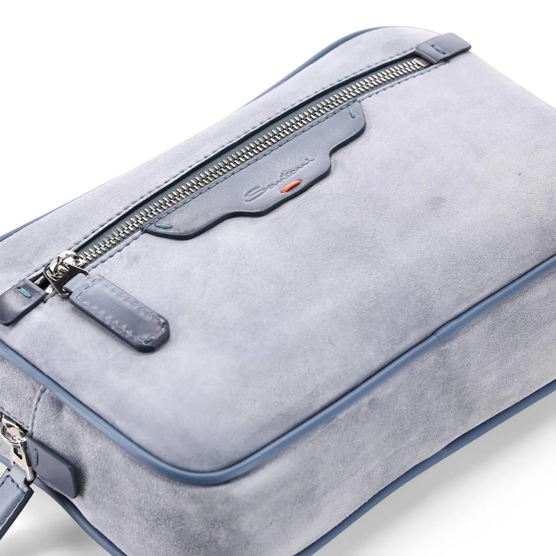 Santoni Schultertasche Travel Bag aus Veloursleder blau(Image 4)