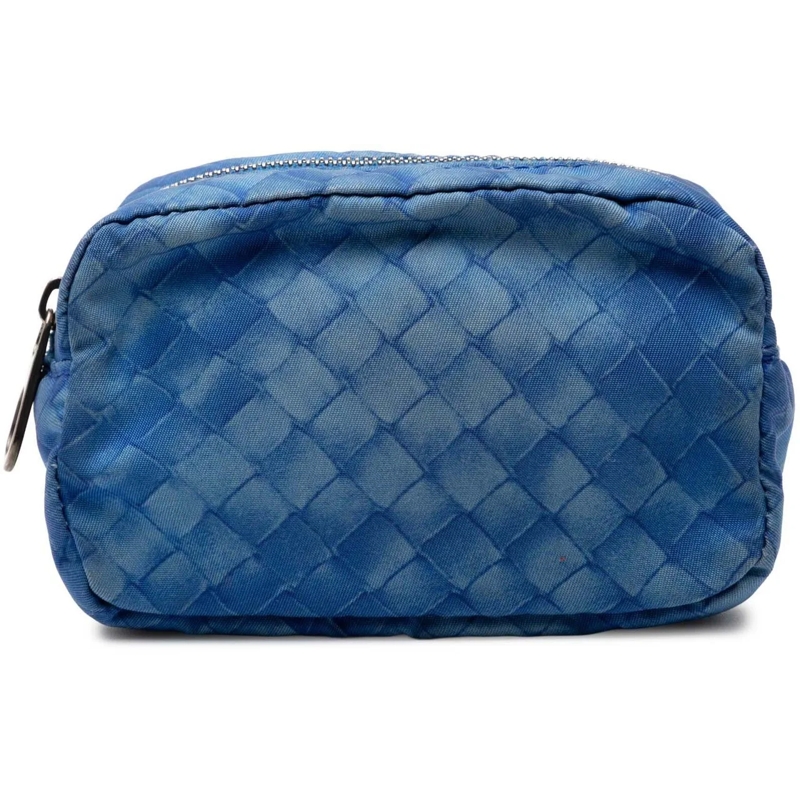 Bottega Veneta Nécessaire Nylon Intrecciolusion Pouch blau