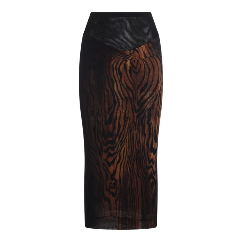 Jean Paul Gaultier Minirok High-Waisted Midi Skirt With Wood Grain Pattern Black