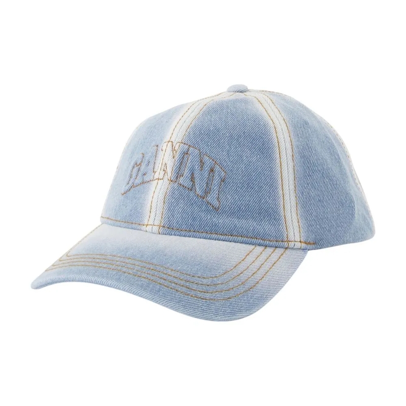 GANNI Chapeau Denim-Inspired Cotton Cap Blue
