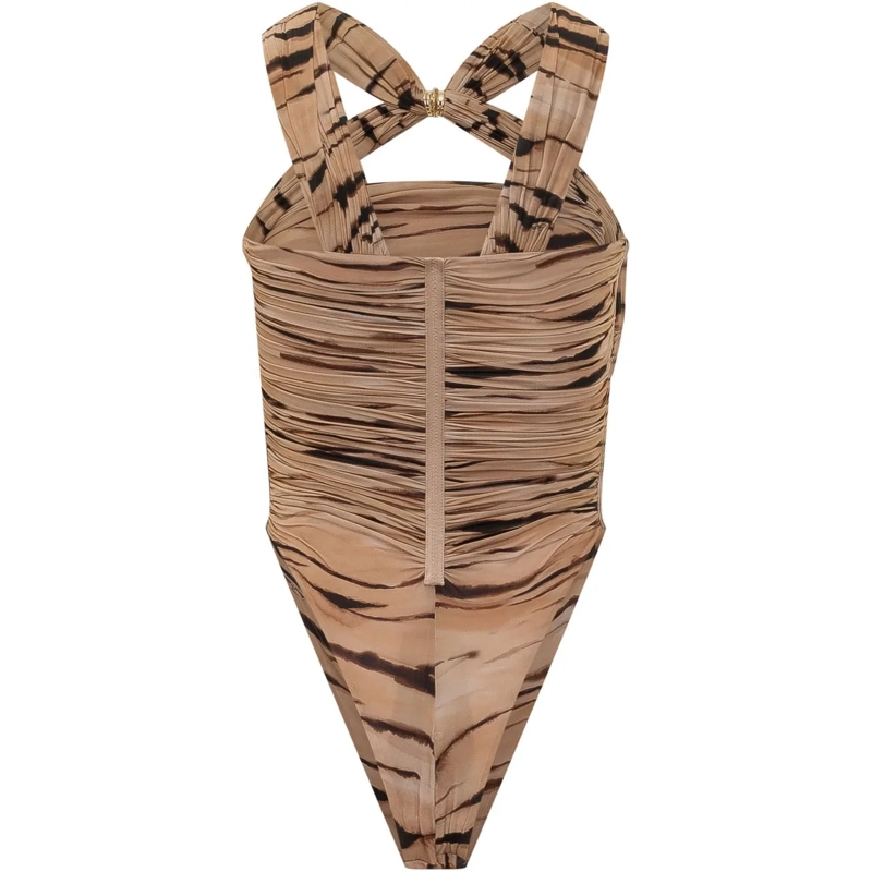Elisabetta Franchi Body Body con Spalline Incrociate e Stampa beige(Image 2)