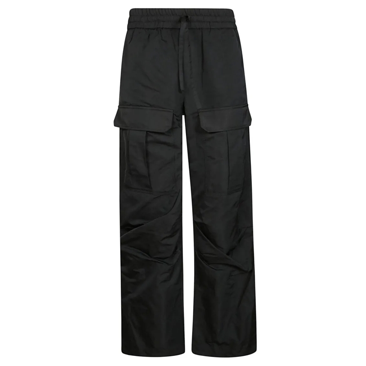 パンツ PAROSH Black Relaxed Pants with Drawstring in Fabric Woman Parosh Black Relaxed Pants With Drawstring In Fabric Woman