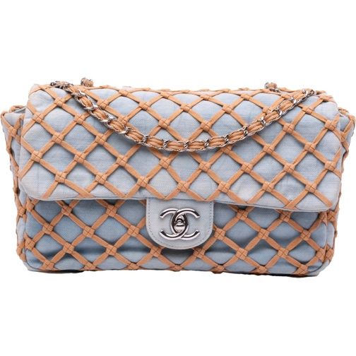 Chanel Sac à bandoulière 2010-2011 Jumbo Denim Canebiers Net Flap blau