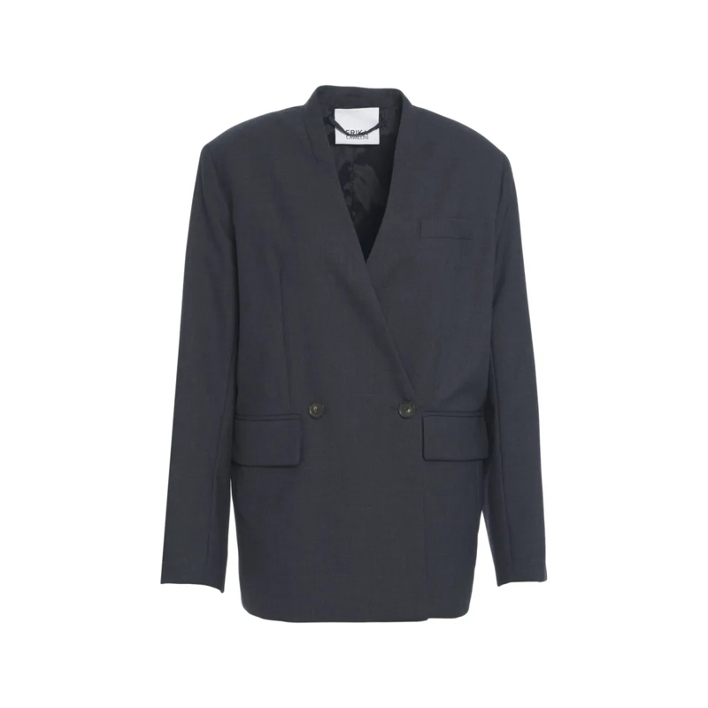 Erika Cavallini Blazer Double-Breasted Wide Silhouette Blazer With V-Neck Black