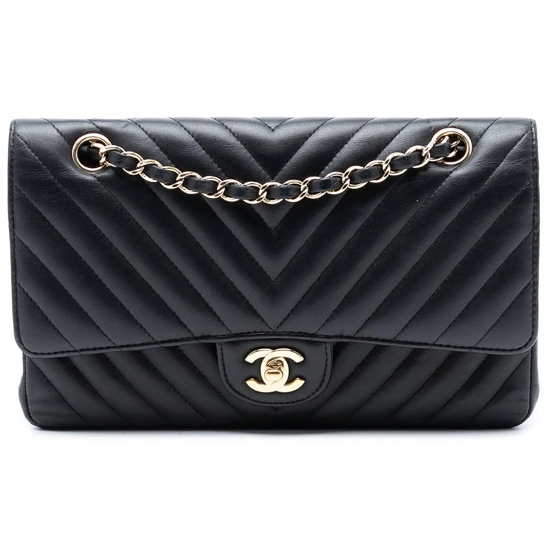 Chanel Schultertasche Medium Classic Chevron Lambskin Double Flap schwarz