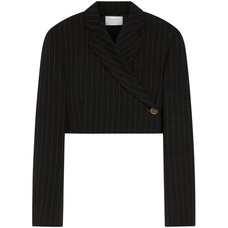 Max Mara Veste de transition Cropped Double-Breasted Jacket With Vertical Pinst Black