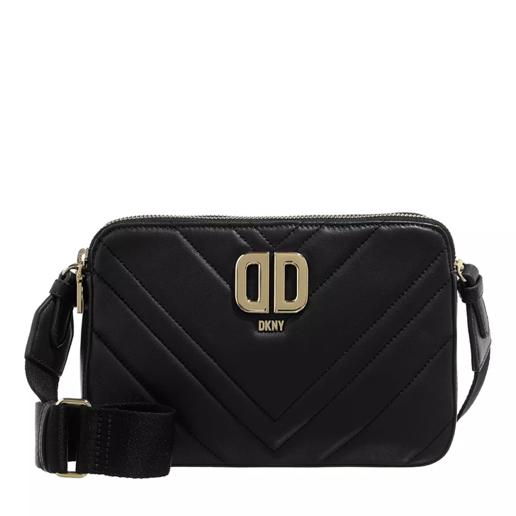 DKNY Delphine Dbl Zip Cbody Black Gold Crossbody Bag