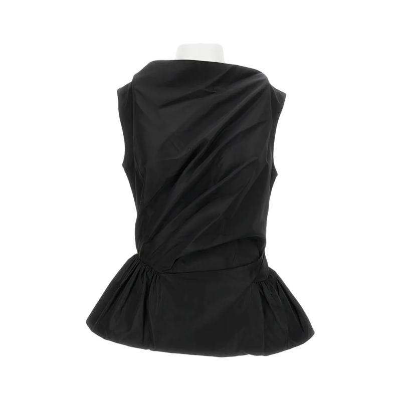 Simone Rocha Blouse Draped Fitted Top With Peplum Hem Black