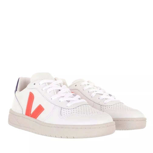 Veja V-10 Leather Extra White Orange Fluo Cobalt Low-Top Sneaker