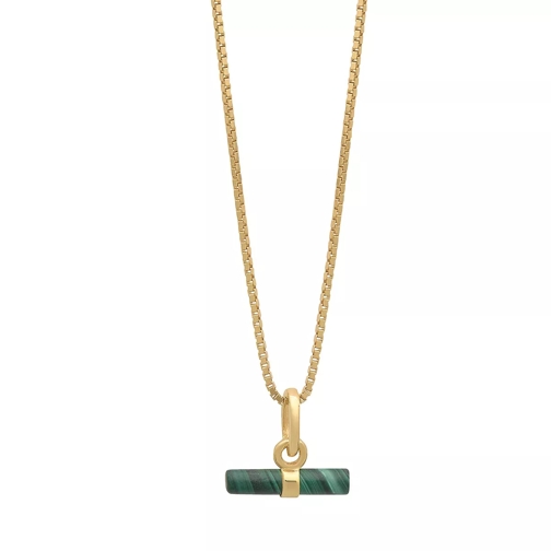 Rachel Jackson London Mini Malachite T-Bar Necklace Gold Korte Halsketting