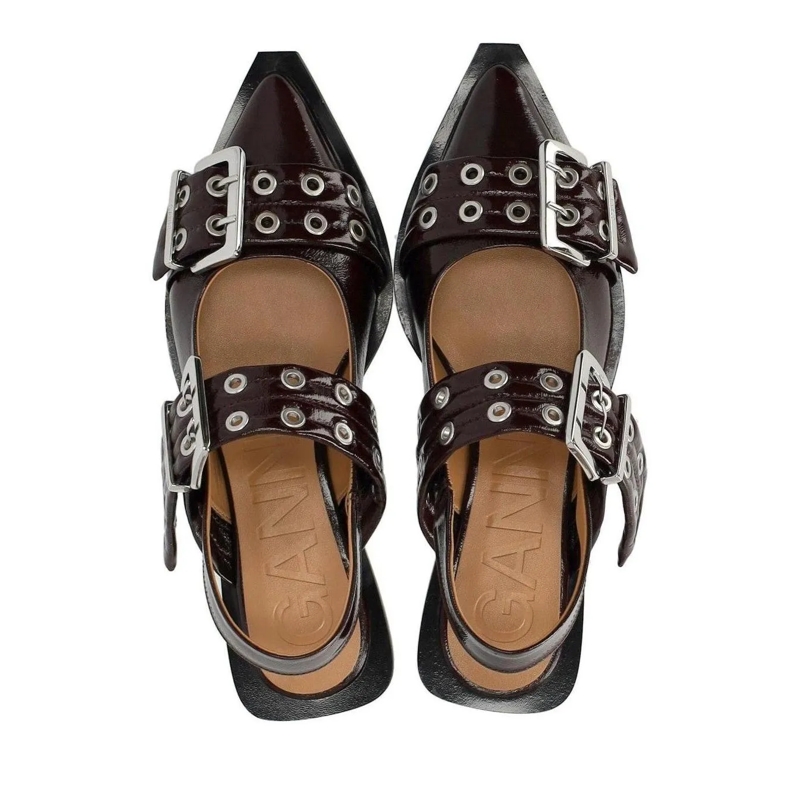 GANNI Ballerinas Dames Chunky Buckle Ballerina Auberg rot(Image 8)