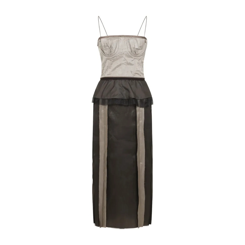 Maison Margiela Midi-jurk Silk Evening Dress With Structured Bodice Black