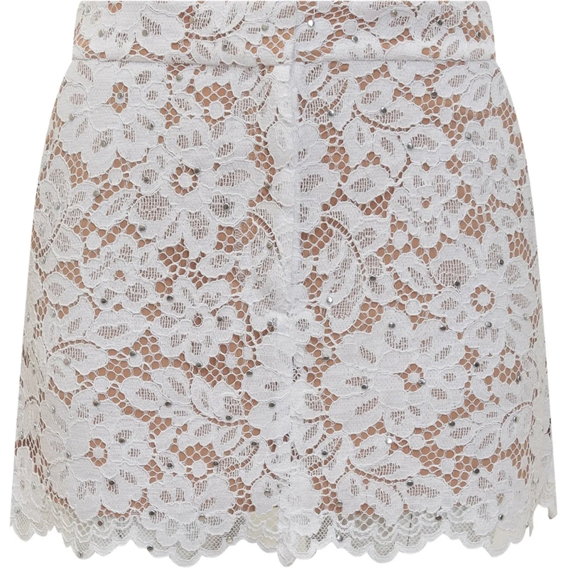 MICHAEL Michael Kors Minirock Mini Gonna in Pizzo Floreale con Borchie. weiß