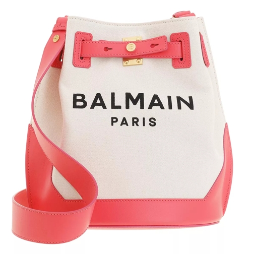 Balmain B-Army Bucket Bag Canvas Leather Neutral/Salmon Pink Borsa a secchiello