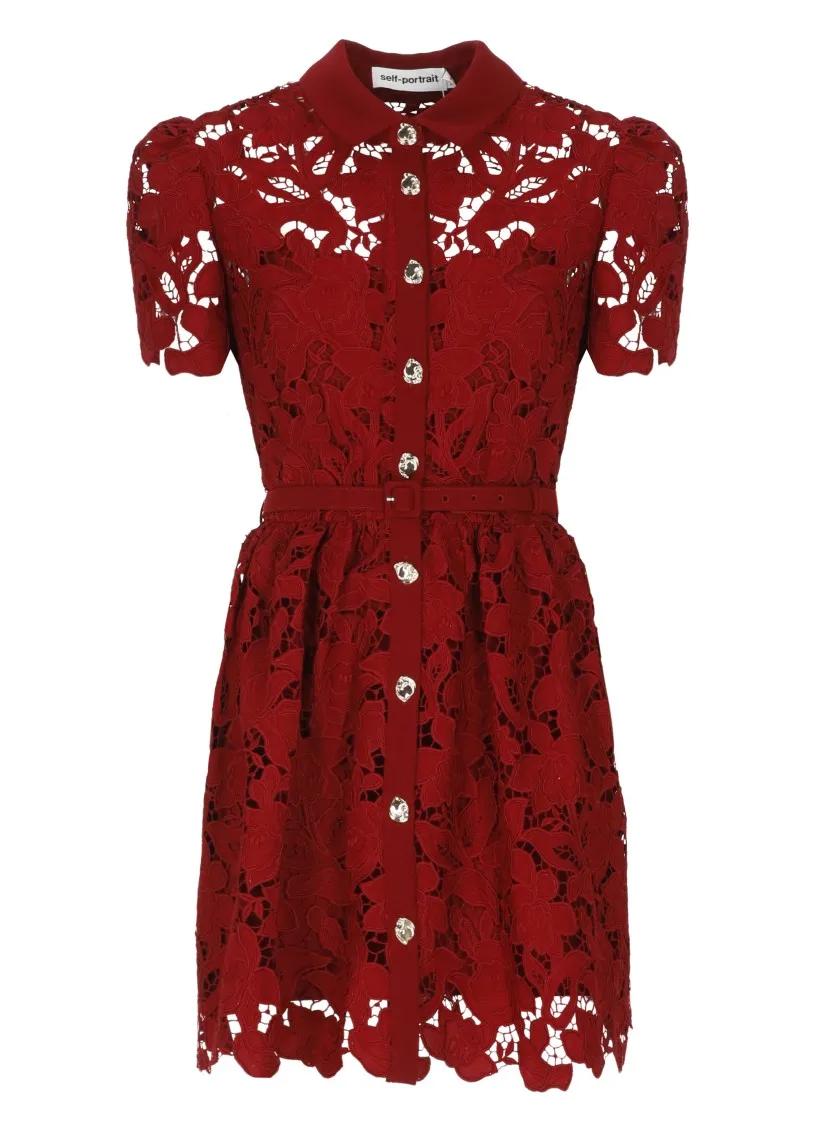Thumbnail - self-portrait - Bordeaux Lace Dress - Größe 10 - rot