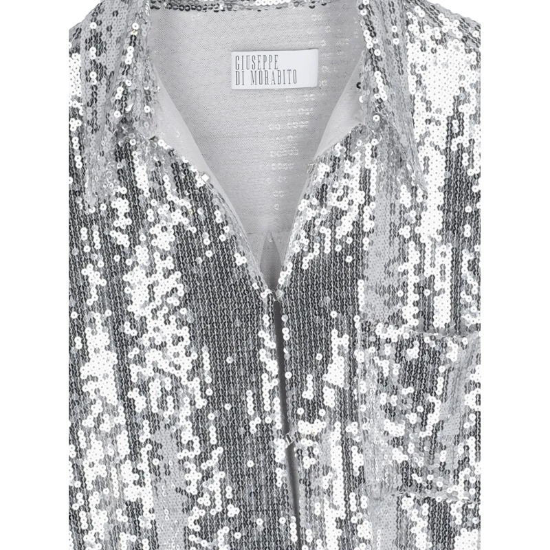 Giuseppe Di Morabito Hemd Sequined Shirt In Silver Fabric Classic Collar Silver (Image 3)