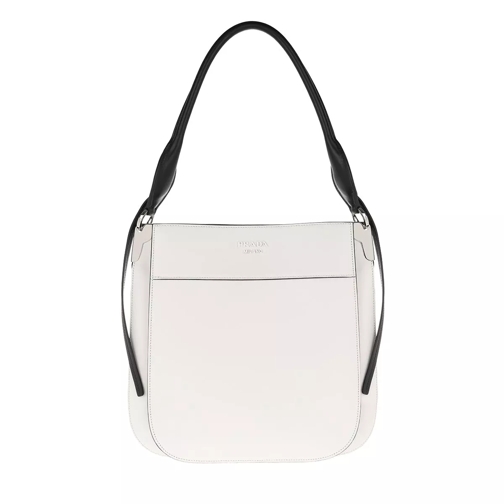 Prada Margit Leather Shoulder Bag White/Black Hobotas