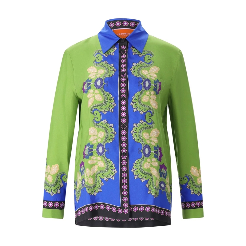 LaDoubleJ Bluse Hemdbluse aus Seide mehrfarbig