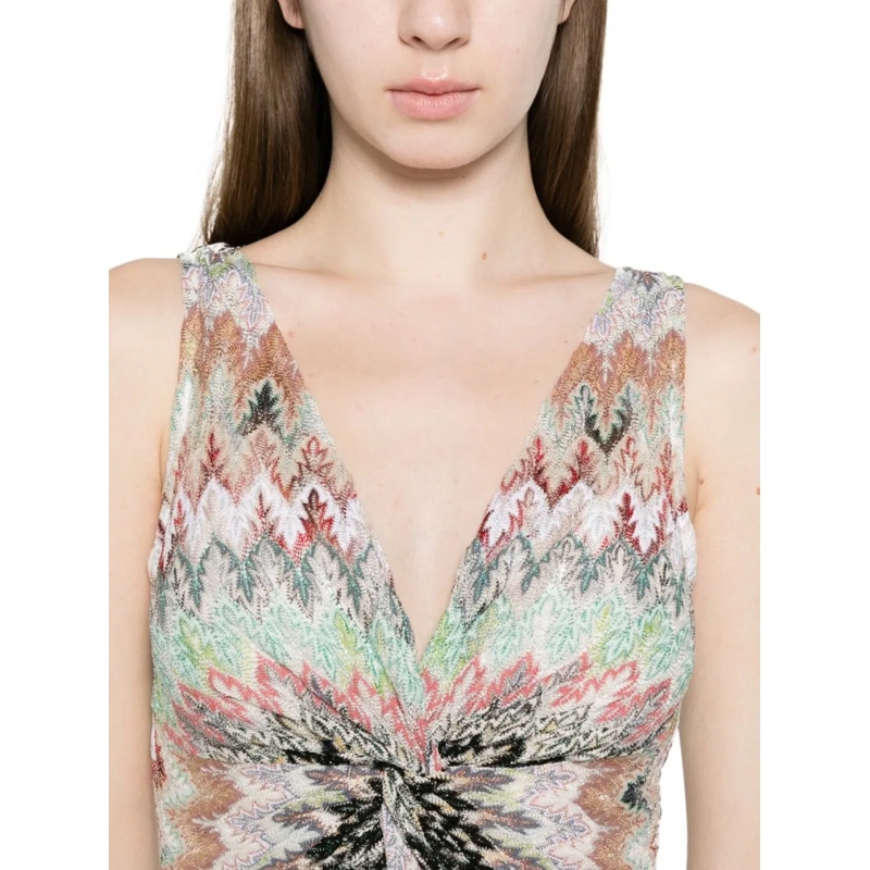 Missoni Maxi-jurk Zigzag Pattern Maxi Dress With Fitted Bodice Neutrals(Image 8)