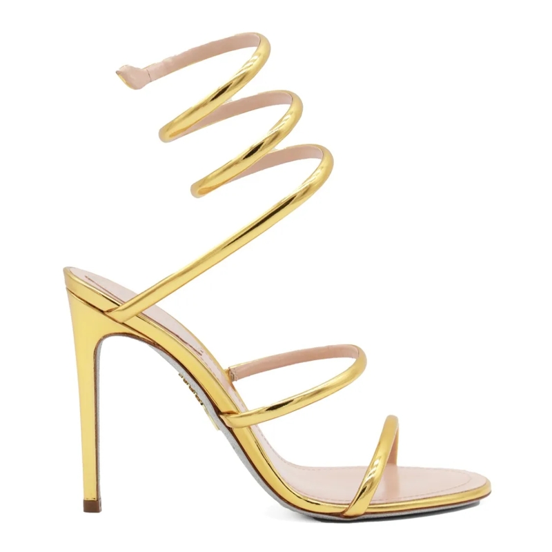 René Caovilla Sandalen High-Heeled Sandals With Spiral Ankle Strap Gold