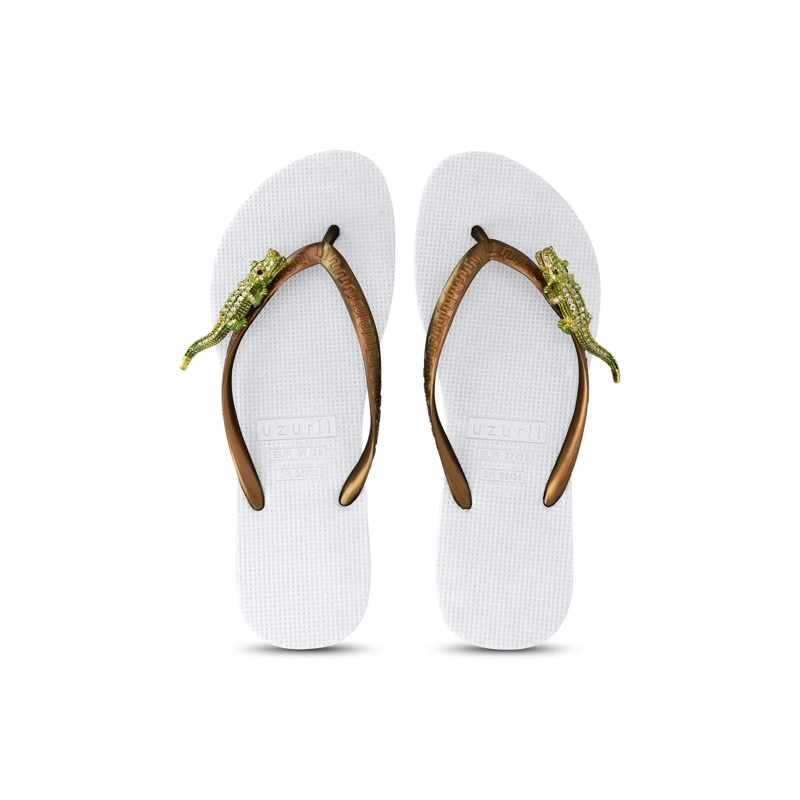 UZURII Flip Flops Zehentrenner Green Crocodile Switch weiss