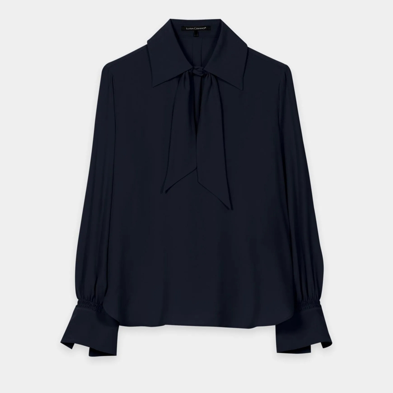 Luisa Cerano Top Schluppenbluse aus Seiden-Mix navy