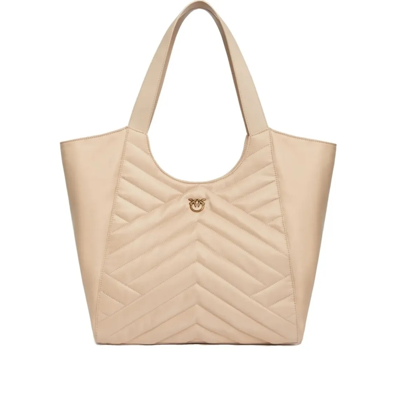Pinko Fourre-tout Quilted Grey Nylon Tote Bag Neutrals